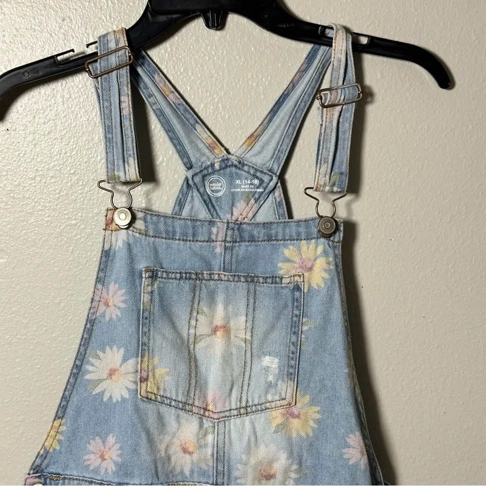 Wonder Nation Girl Kids Floral Denim Overalls Talls Shorts size‎ XL(14/16)
